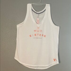 Under Armour White Tank with Orange Graphic Mud Sisters